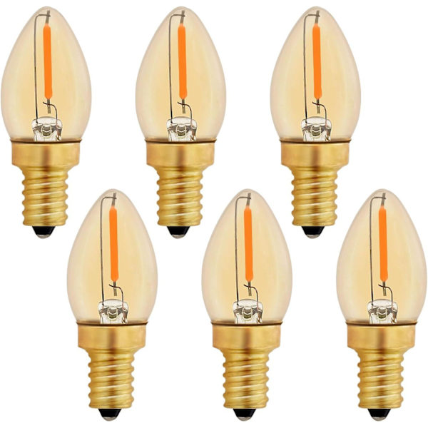 C7 E12 LED-lamppu 220 V, 0,5 W korvaa 5 W, E12 LED-lamppu meripihkanvärinen koristeellinen yövalo, lämmin valkoinen 2200 K, ei himmennettävä, 6 kpl 【YD】