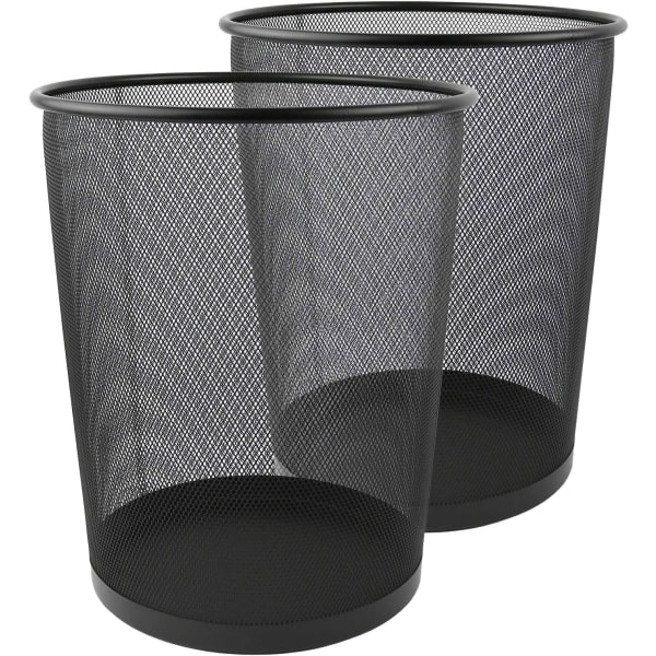 Round mesh waste bin, light and stable, black, 2 waste bins for kitchen