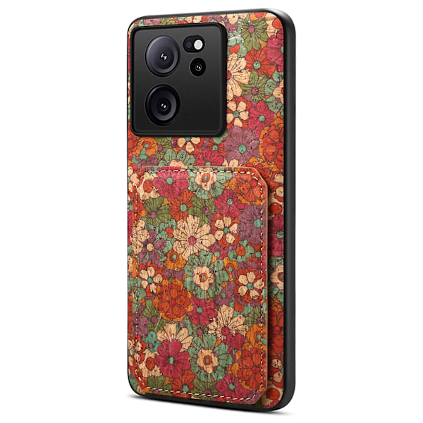 Nahkainen kotelo telineellä ja korttipaikalla Xiaomi 13T/ 13T Pro/ Redmi K60 Ultra -puhelimille 12 Summer Red