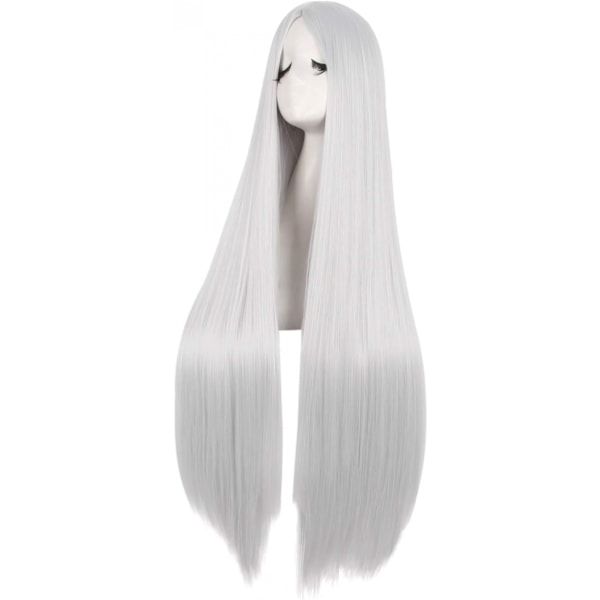 40\"/100cm Naturlig Mjuk Rak Lång Cosplay Peruk (Silvergrå)