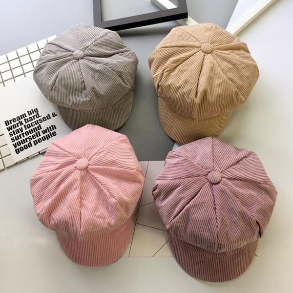 Klassisk Corduroy Newsboy Cap Avanserte Ingredienser Utsøkt pink