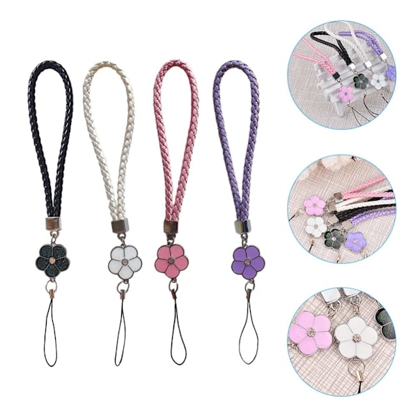 4 st Mobiltelefon Snodd Charm Armband Handledsrem för Flickor Telefon Charm Snodd Nyckelring Blomma Telefon Charm Handledsrem