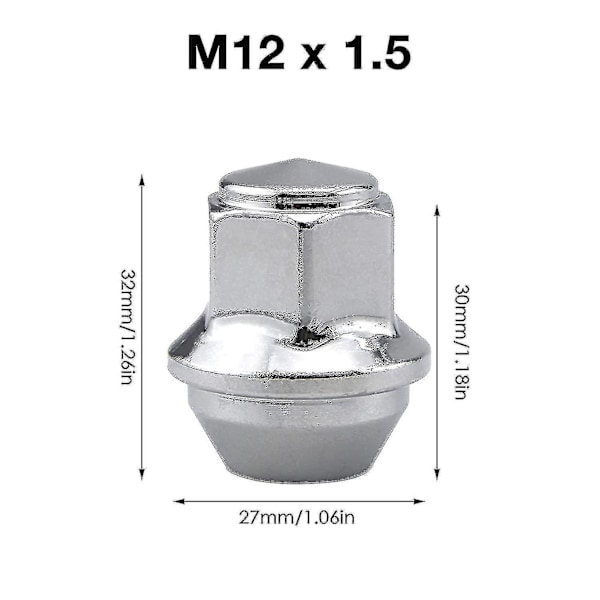 Aluminium Hjulmøtrikker. M12 X 1,5 Konisk 19mm Hex Erstatning for Ford Alufælge (Sølv)