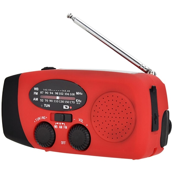 Kannettava radio lukuvalolla ja taskulampulla AM/FM aurinkoenergialla toimiva käsikampi taskuradio säävaroituksella ja varavirtalähteellä