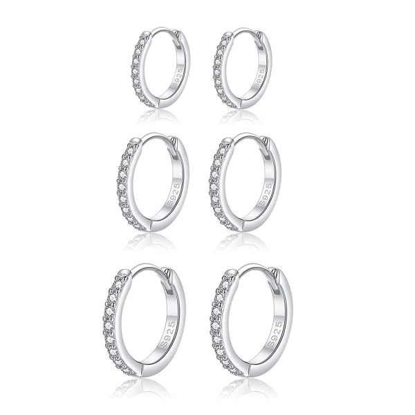 Hoop earrings silver ladies earrings 3 pairs 925 sterling