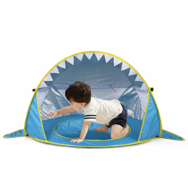 Pop Up Baby Beach tält med pool, Portable Shark Sun Shelter tält med UPF UV 50+ skydd för toddler i åldern 3-72 månader