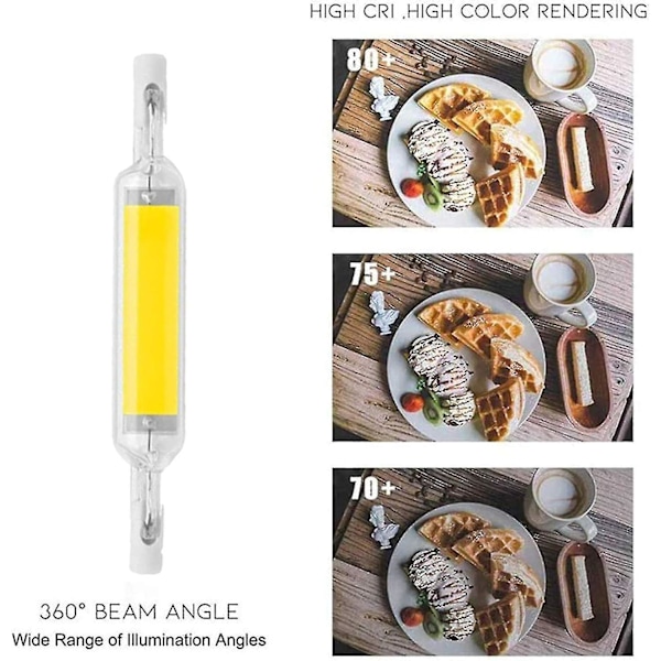 2-pack 10W 78mm R7s LED-lampor Dimbar Kallvit 6000-6500k 100W Halogen J78 Ersättning, Dubbelsidig R7s Basrör, 360 Graders Ljusvinkel, Energibesparande