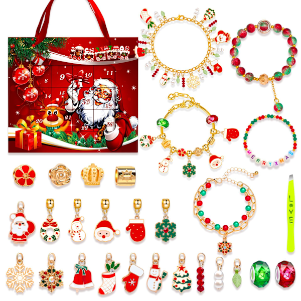 Het säljande barn DIY handgjorda pärlarmband set 24-fack julpussel blindbox armband smycken gåvor snowman