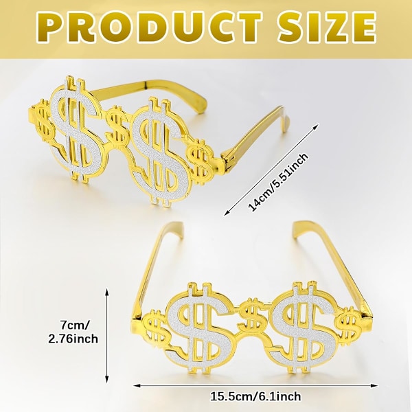 Par Halloween Dollar Tegn Solbriller Guld Penge Briller Sjove Solbriller til Voksne Hip Hop Foto Rekvisitter Cosplay