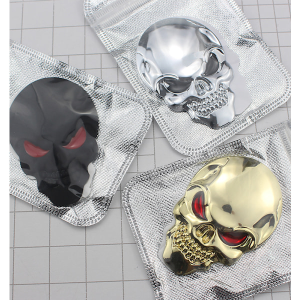 2x 3D Stor gylden Metal Skull Skelet Evil Bone Car Emblem B