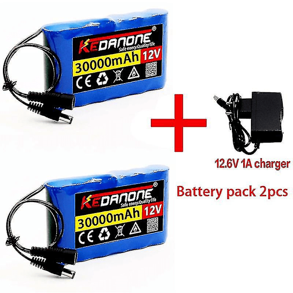 Ny Bärbar Super 12v 30000mah Uppladdningsbart Litiumjonbatteri Kapacitet Dc 12.6v 30ah CCTV Cam Monitor + Laddare Batteryx2 Chargerx1