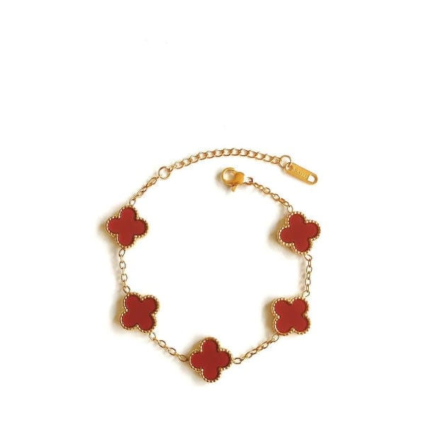 Armband med fyrklöver, 18k guldpläterat rostfritt stål, dubbelsidigt, eftermarknads Röd{YD}