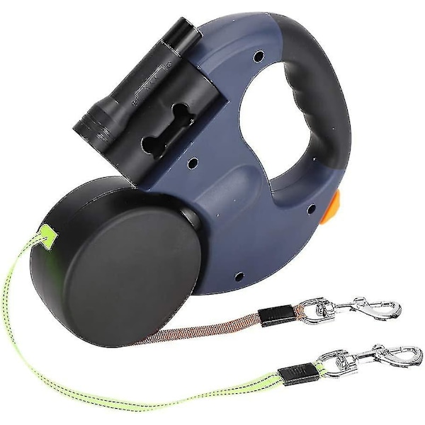Dobbelt foldbar hundesnor med to 3 meter lange snore, 360° sammenfiltringsfri, dobbelt hundesnor til at gå tur med to hunde op til 22,7 kg, grå