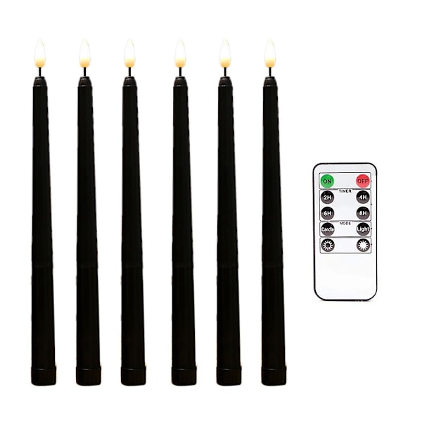 st Flamfria svarta avsmalnande ljus med flimmer, 10-knapps fjärrkontroll med timer, batteridrivna LED-lampor[YD]