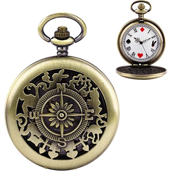 Alice in Wonderland Watch med tema brons kvarts Steampunk fickur Fickur