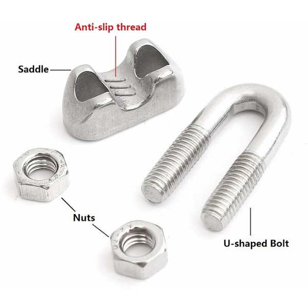 Set med 12 rostfria vajerlås för metallvajer diameter 4 mm (M4)