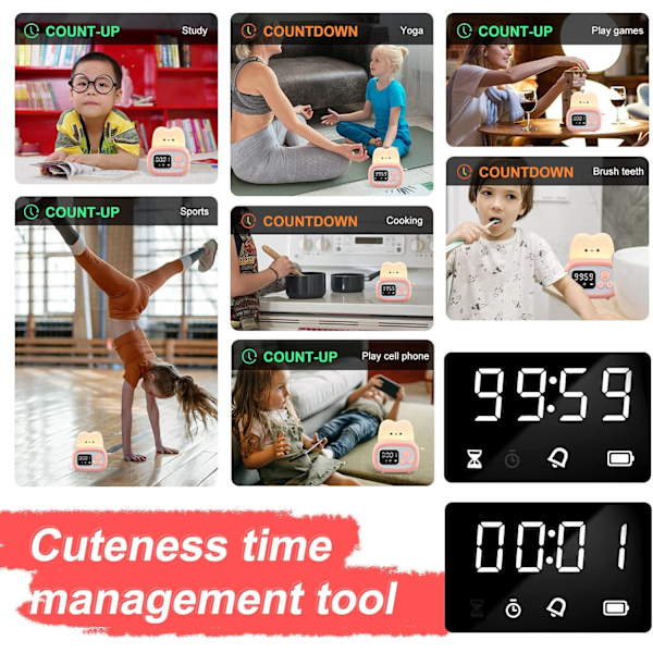 Liten Timer Klokke Brødrister Lampe, Søt Nattelys med Tidshåndteringsverktøy og Bordklokke Alarm Digital Timer for Barn, ABS+PC Barnelampe