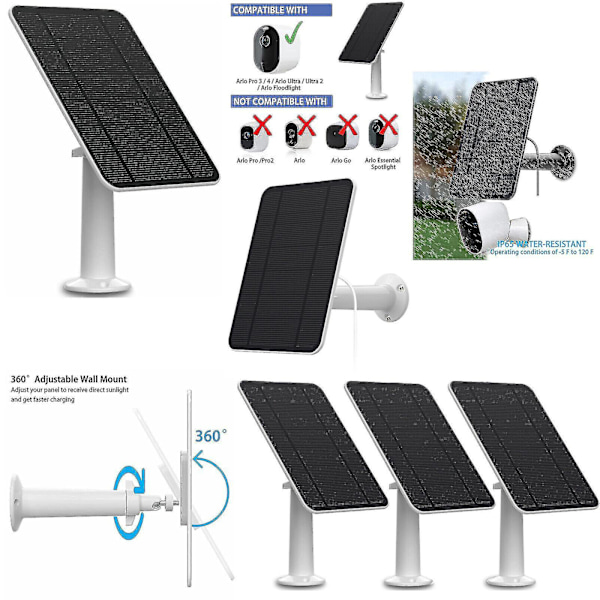 Solar panel charging for Arlo Ultra/ultra 2/pro 3/pro 4/pro 3 spotlight/go 2 4w