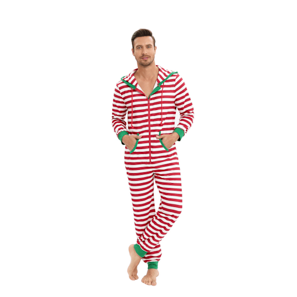 Julpyjamas för vuxna, Onesie-dräkt, pyjamas för kvinnor, pyjamasset för män, röd Men Red L