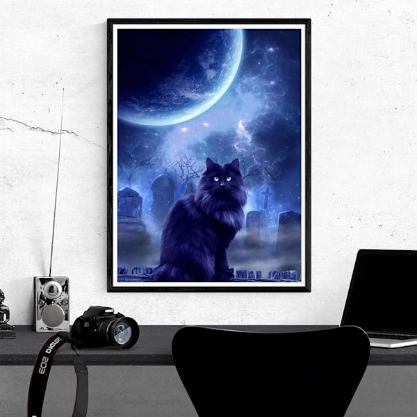 5D Timanttimaalaus Kuu Yö Musta Kissa Numeroiden Mukaan Sarjat Maalaa Timanteilla Taide, DIY Kristallityöt Täysi Porakruunu Ristipisto Koristelu 16x20 tuumaa