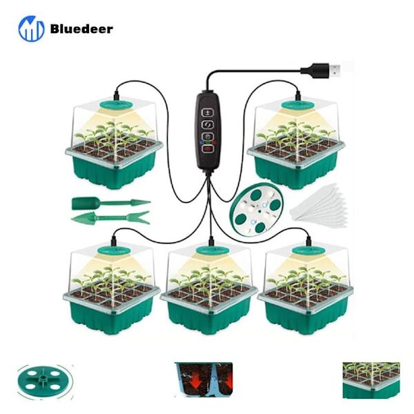 Ny 5-delad Mini Växthus-kit, med Fullspektrum Sollampa, Inomhus Växthus Odlingstråg med Lock och Ventilation, 10 Etiketter, 2 Verktyg