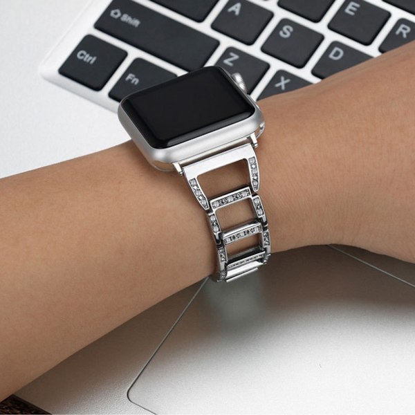 Bling Armband för Apple Watch 42/44/45mm - Mode Diamant Rostfritt Stål, Metallarmband för Apple Watch Series 8 7 6 5 4 3 2, 1