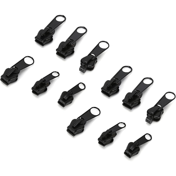 Dragkedjereparationssats, 12 st Universal Dragkedjehuvud Reparationssats Ersättning för DIY Jackor Jeans Byxor Kappor Plånböcker (Svart) Black