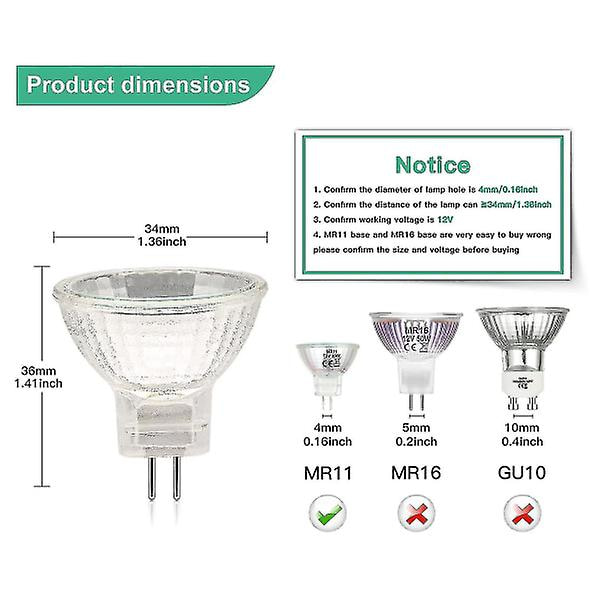 Mr11 halogenlamper (pakke med 12 stk.), Gu4 halogenlampe 12v 20w, Mr11 Gu4 dæmpbar dækning til loftslampe