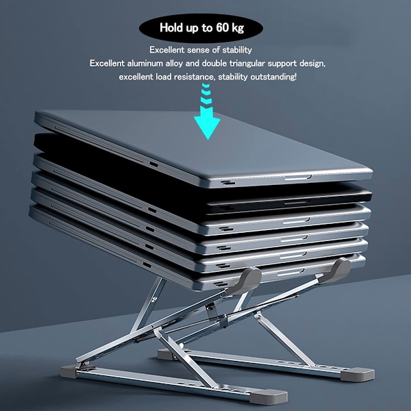 Bærbar Laptop Stativ for Skrivebord, Lett Aluminium Dobbelt Lag Sammenleggbar Høyde & Vinkel Justerbar Ergonomisk{YD} Gray