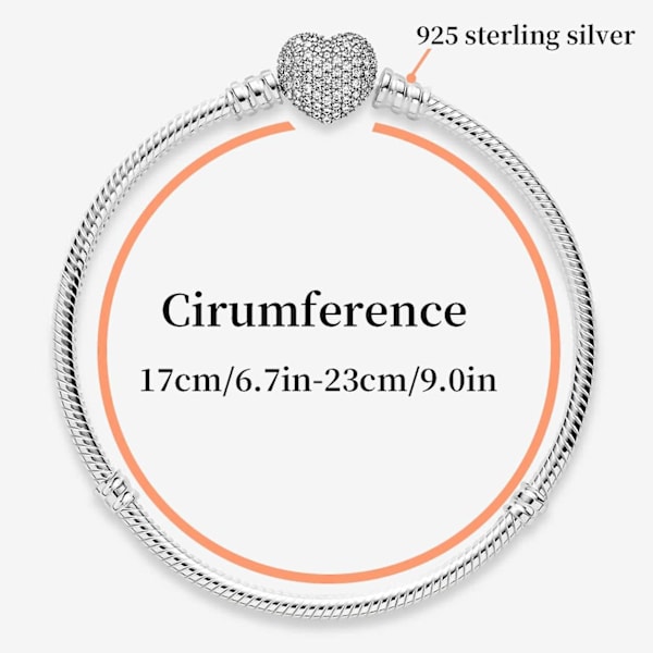 Slangearmbånd til Pandora Charms Sterling Sølv Moments Slankekæde Passer til Alle Charms Gaver til Kvinder Piger (18cm)