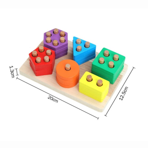 1 stk geometrisk form fargematching puslespill plug-in byggeklosser seks sett med søyle treleker baby tidlig læring