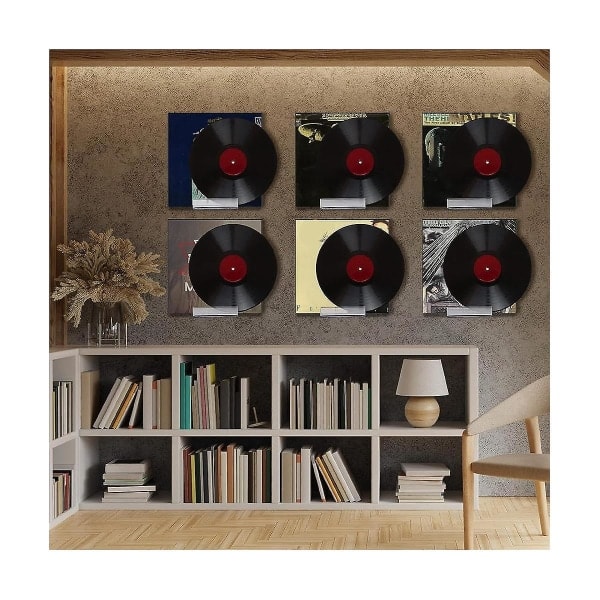 Veggmontert Klar Vinylplatehylle, 8-pakning, Akrylplateholder for Visning