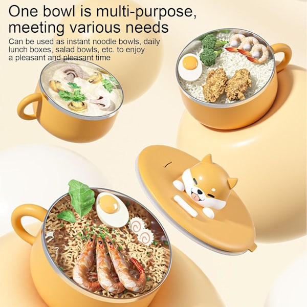 Japanska Ramen-grytor, Söta Keramiska Soppskålar, Söta Katt Instant Ramen Nudelskål med Lock Hund, Rostfritt Stål Ramen Skål för Shin Ramen