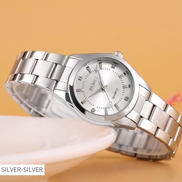 Dameklokker mote - Sølv rustfritt stål armbånd - Klokke for kvinner