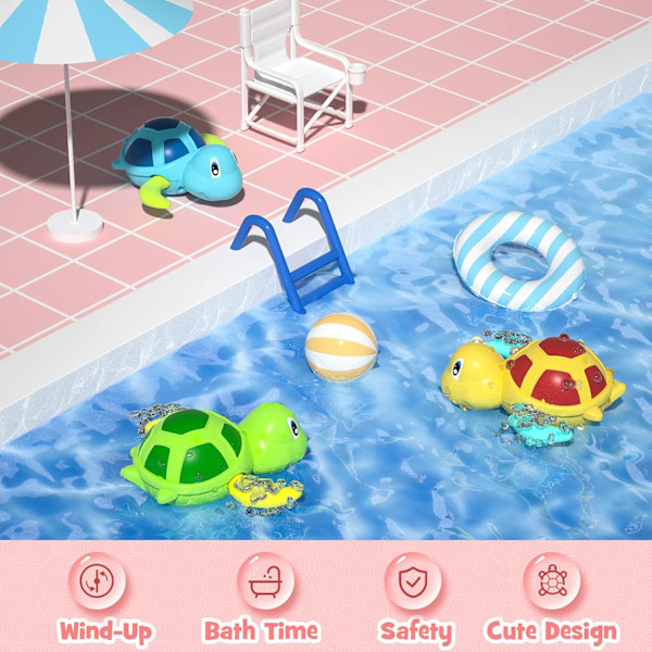 Badeleker 1-3 år, Baby Girl Toy Bathtub Turtle Toy, Bedårende flerfarget flytende badeleker - [3 stykker]