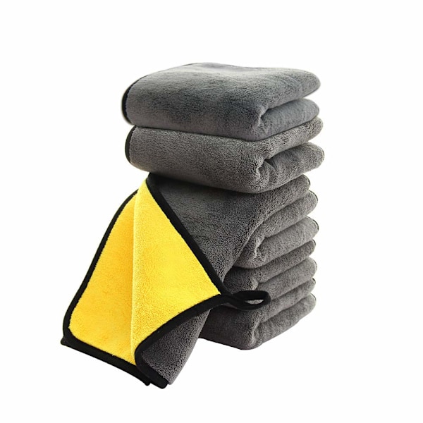 Tyk hurtigtørrende mikrofiber rengøringsklud til bilpolering og voksning (6-pak, 12 x 12 tommer) (grå-gul) 12