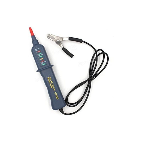 Bilbatteritestare - 12 Volt - med LED-display och krokodilklämma