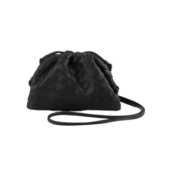 PU Woven Bag Satchel Cloud Mini Läder Clutch Bag Svart
