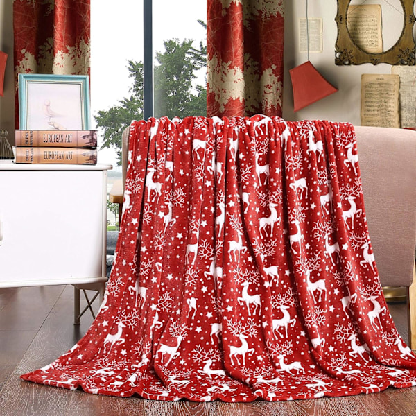 Elegant Comfort Velvet Touch Ultra Blød Jule-Fleece Tæppe/Pled - 50 x 60 tommer, (Rensdyr), 50 x 60 tommer