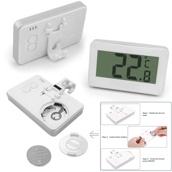 Digitalt køleskabs- og frysetermometer, 2-pak vandtæt køleskabs- og frysetermometer med letlæseligt LCD-display (hvid-2)