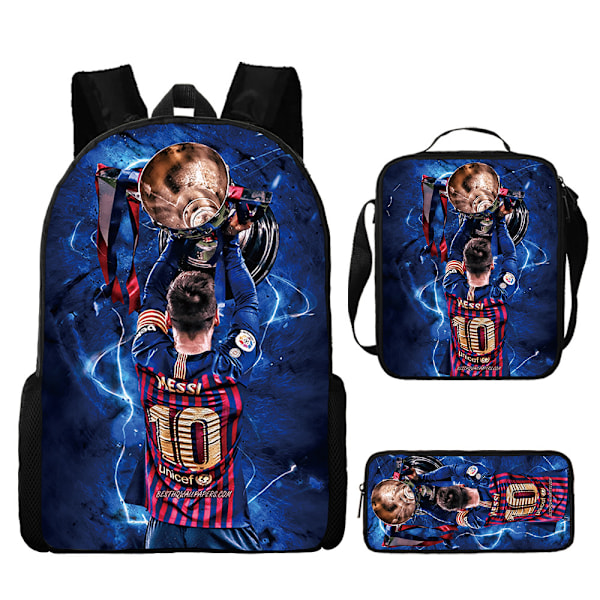 3pcs/ set football star Lionel Messi backpack student school bag - P4