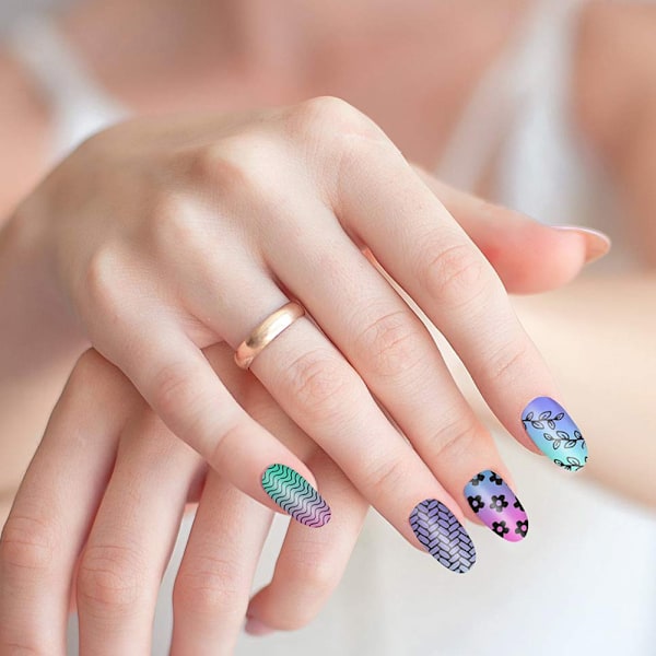 Manicure Stempel Skabeloner Model 12 Neglekunst Plader Stempling Neglebillede Stempel Skabelon Metalplader Negletatovering med Kortsæt