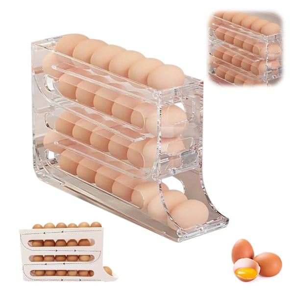 4-Tier Egg Storage for Refrigerator, Automatic Rolling Organizer for Refrigerator, 30 Egg Dispenser Refrigerator, Space-Saving Egg Dispenser Holder