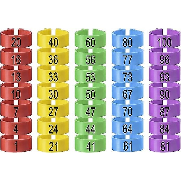 Kyckling Ring Benringar Identifiering 20 mm Plast Färgade Kycklingband Fotringar för Fjäderfäben, Chi