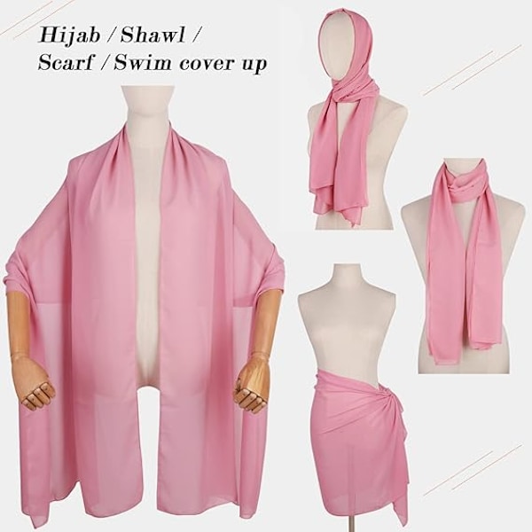 Tynde Bløde Chiffon-Sjal og -Wrap til Kvinder af Ladies, Letvægts Fest- og Bryllupskjole, Sjal til Bruden (Bønne-Pink)