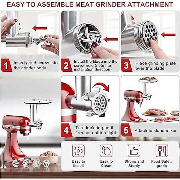 KitchenAid Köttkvarn Tillbehör, KitchenAid Köttkvarn för Matberedare, med 3 Malplattor
