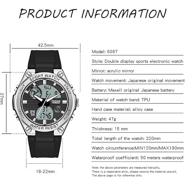 Dame Digitalt Ur Sport Vandtæt Ur Analog Militær Taktisk