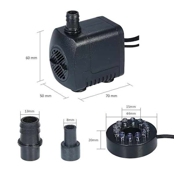 Nedsænkelig LED-pumpe 800l/t ultralydløs akvariedam pool fontænepumpe AU-stik EU Plug