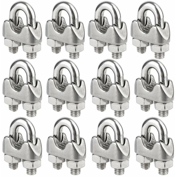 Set med 12 rostfria vajerlås för metallvajer diameter 4 mm (M4)