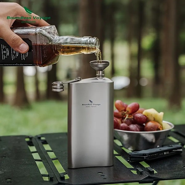 En 250ml/8.45oz ren titanium udendørs hvidvinsflaske, bærbar camping vandflaske, forseglet enkelt lag